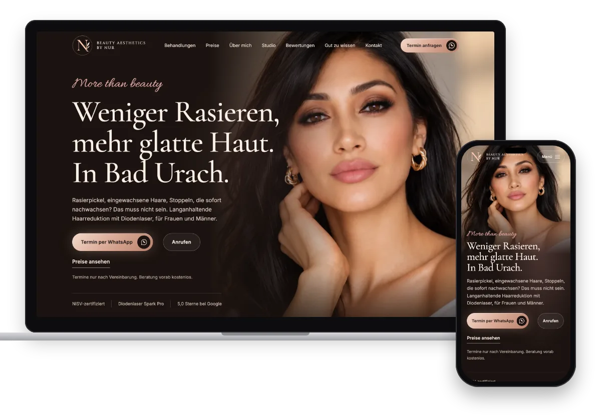 Website von Beauty Aesthetics by Nur auf Laptop und Handy
